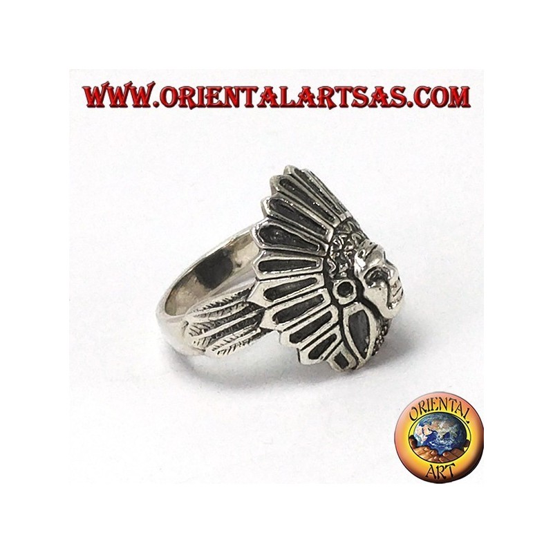 Bague en argent avec tête indienne originaire d'Amérique