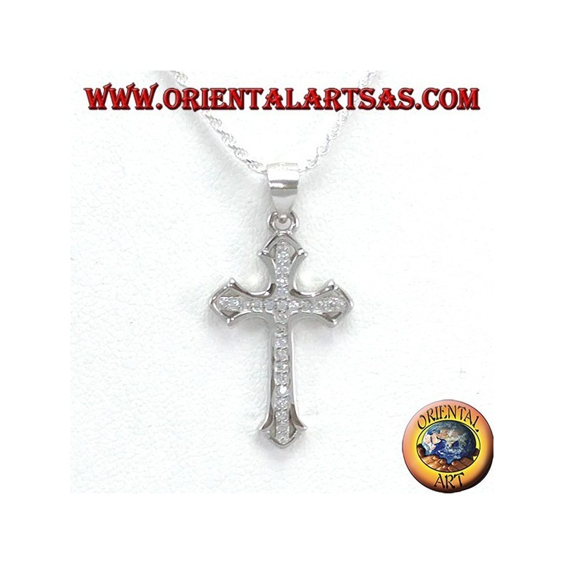 Silver pendant, cross with Zircons set