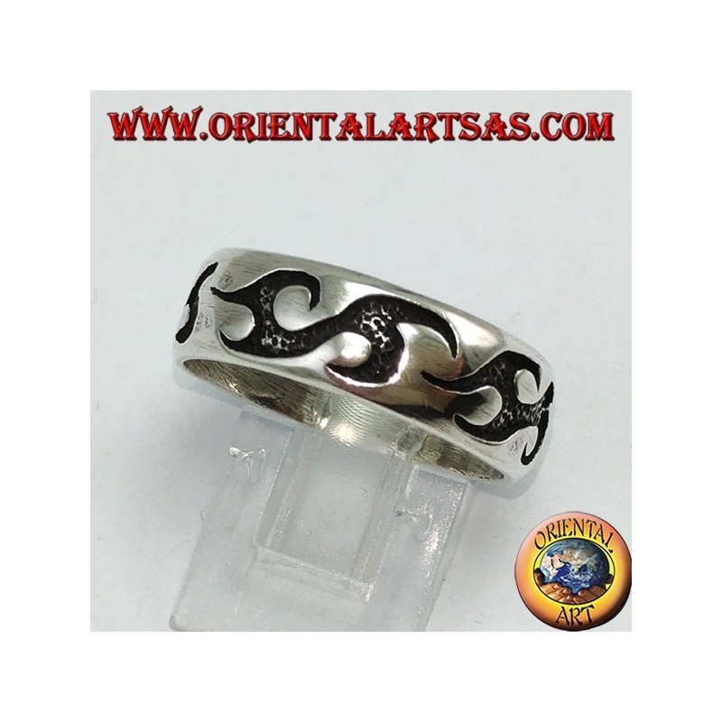 Silver ring with tribal engravings