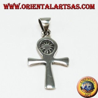 Pendentif en argent égyptien croix ankh (clé de la vie) avec le soleil