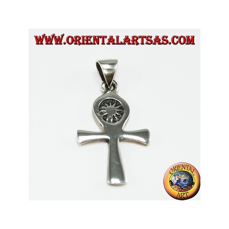 Colgante de plata egipcio cruz ankh (clave de la vida) con el sol