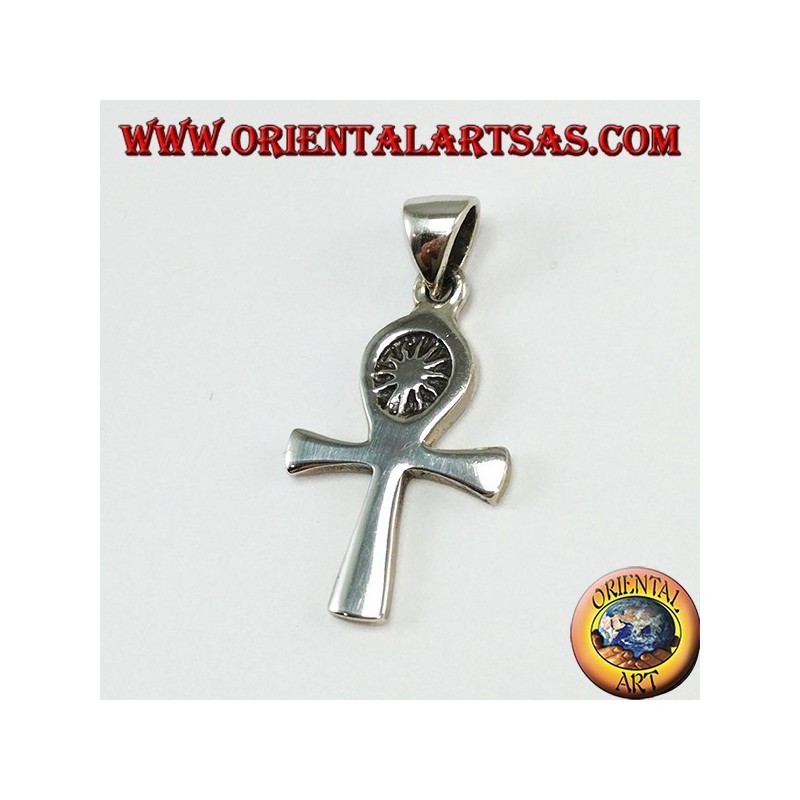Colgante de plata egipcio cruz ankh (clave de la vida) con el sol