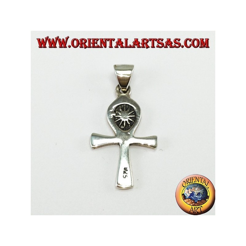 Colgante de plata egipcio cruz ankh (clave de la vida) con el sol