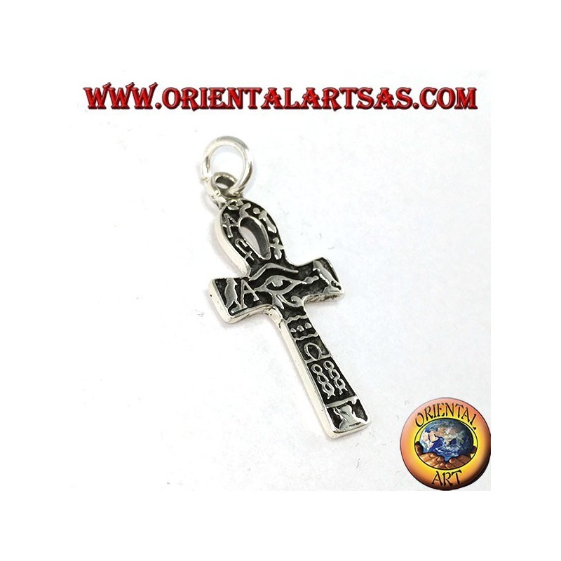 Colgante de plata cruz ankh ojo de horus y con jeroglíficos