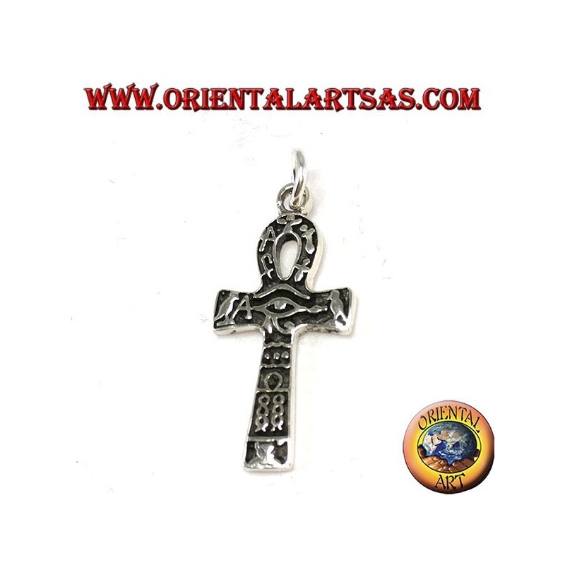 Colgante de plata cruz ankh ojo de horus y con jeroglíficos