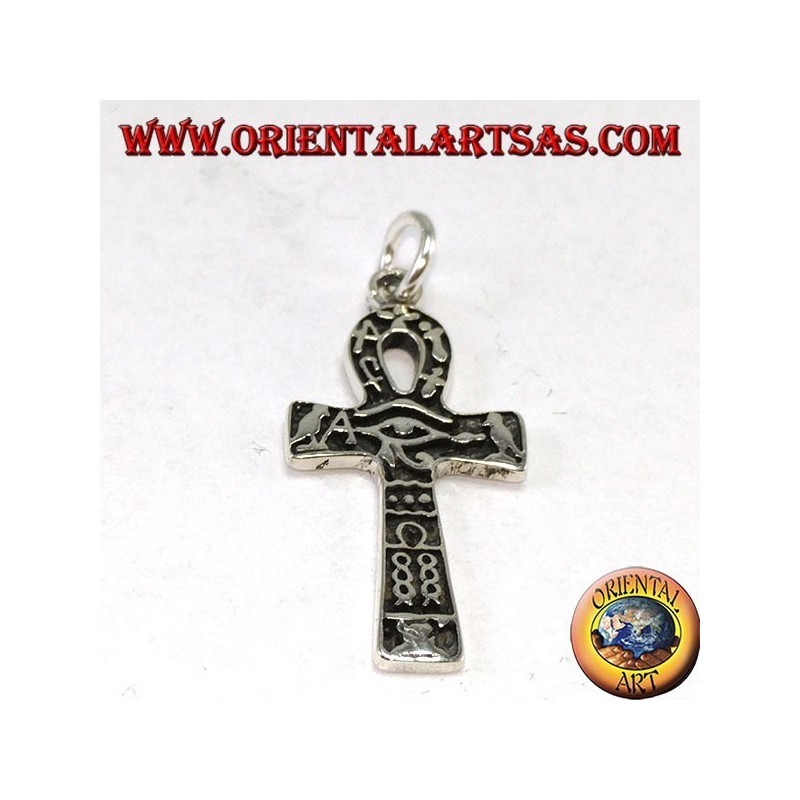 Colgante de plata cruz ankh ojo de horus y con jeroglíficos