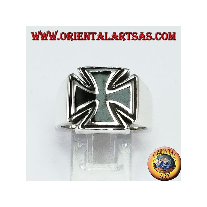 Silberring mit Malteserkreuz und synthetischem Onyx
