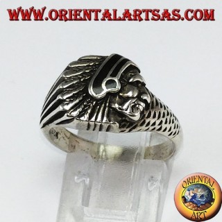 Silver ring with Indian head with black enamel native to America
