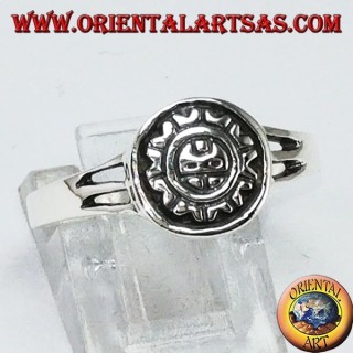 Silver ring with Maya sun
