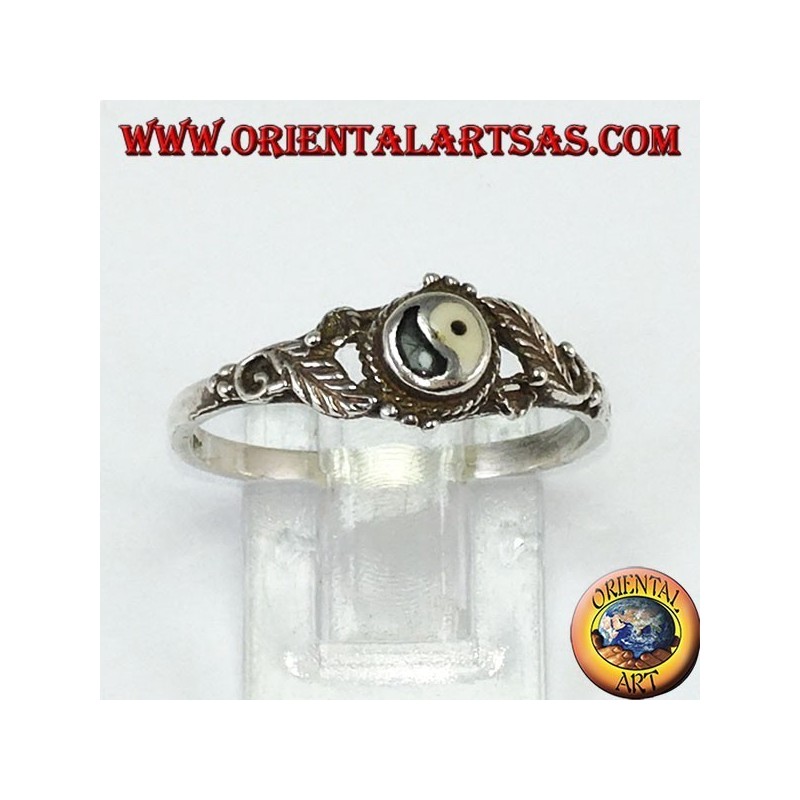 Bague en argent Tao yin-yang (petit) avec des pois