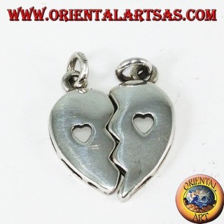 Pendentif en argent, coeur divisé avec un coeur à l'intérieur