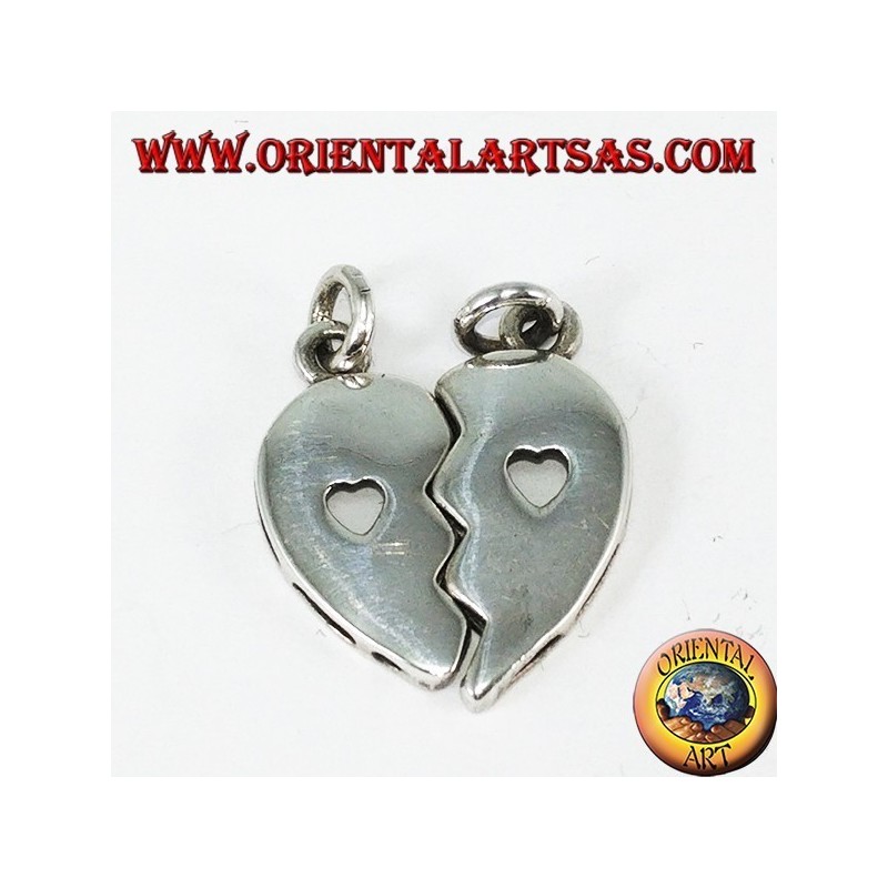 Pendentif en argent, coeur divisé avec un coeur à l'intérieur