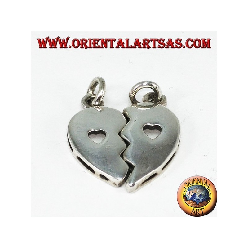 Colgante de plata, corazón dividido con un corazón dentro