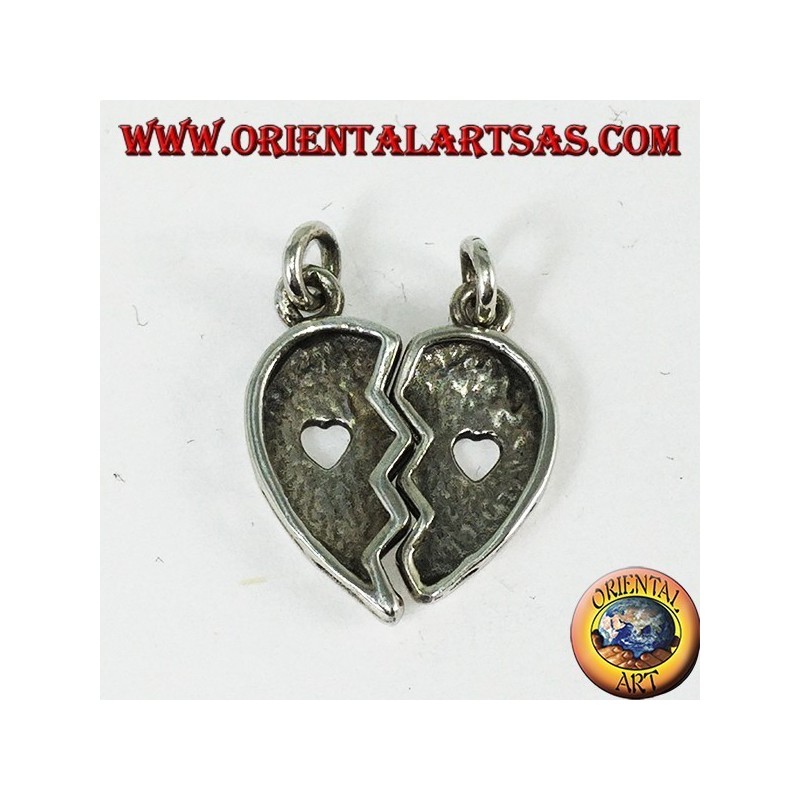 Pendentif en argent, coeur divisé avec un coeur à l'intérieur