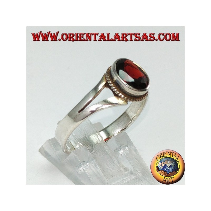 Silver ring with natural garnet (small)