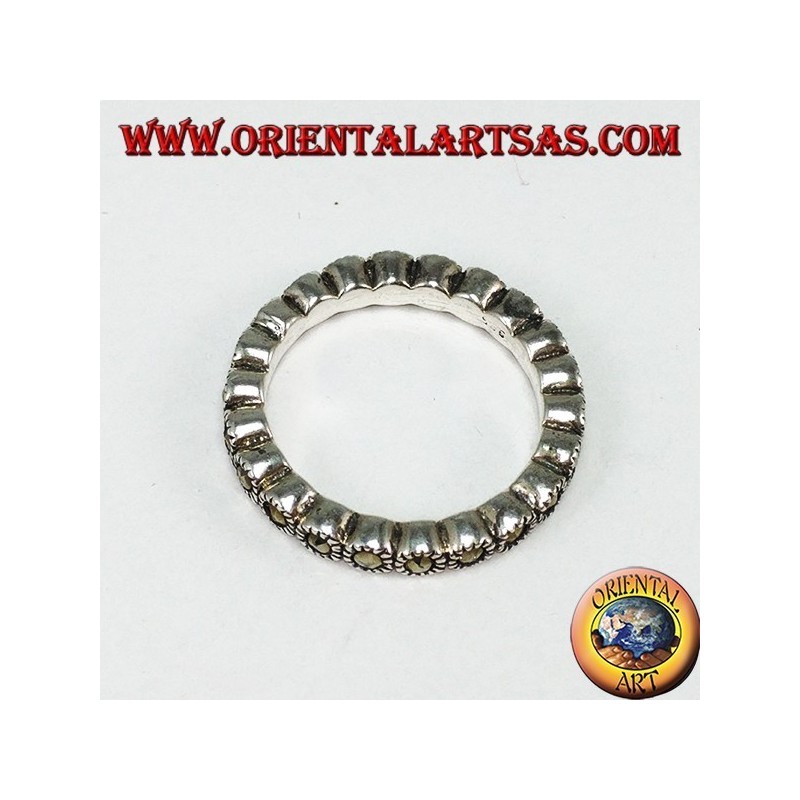 Anello a fedina in argento , con marcasite