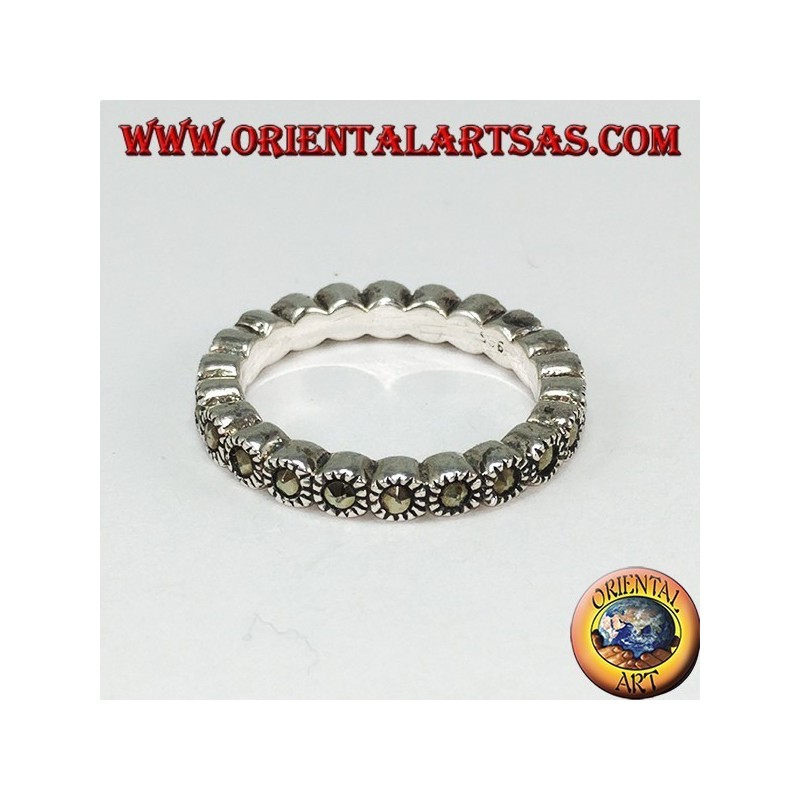 Anello a fedina in argento , con marcasite