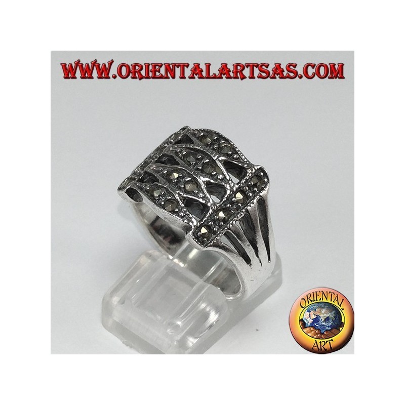 Bague en argent avec marcassite avec 4 ellipses parallèles