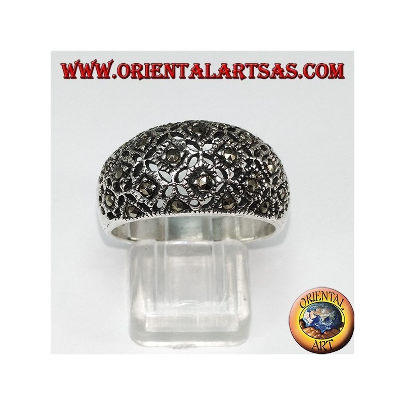Ring in silver convex with marcasite