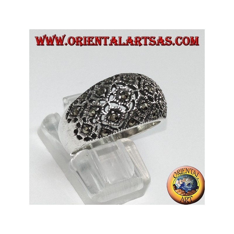 Anillo en plata convexo con marcasita