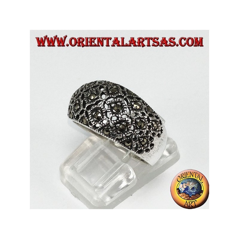 Ring in silver convex with marcasite