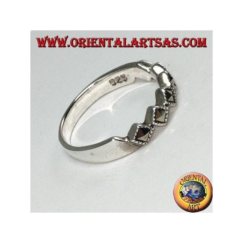 Silver ring with six square marcasites