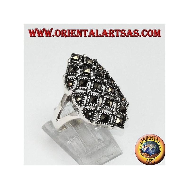 Silver ring with square marcasite