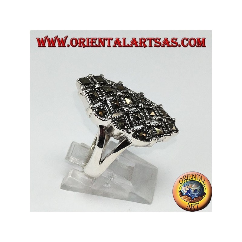 Silver ring with square marcasite