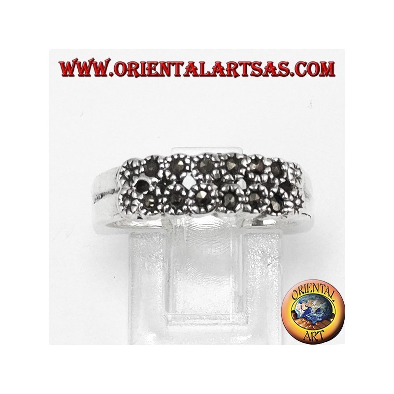 Anello in argento con due file di  marcasite