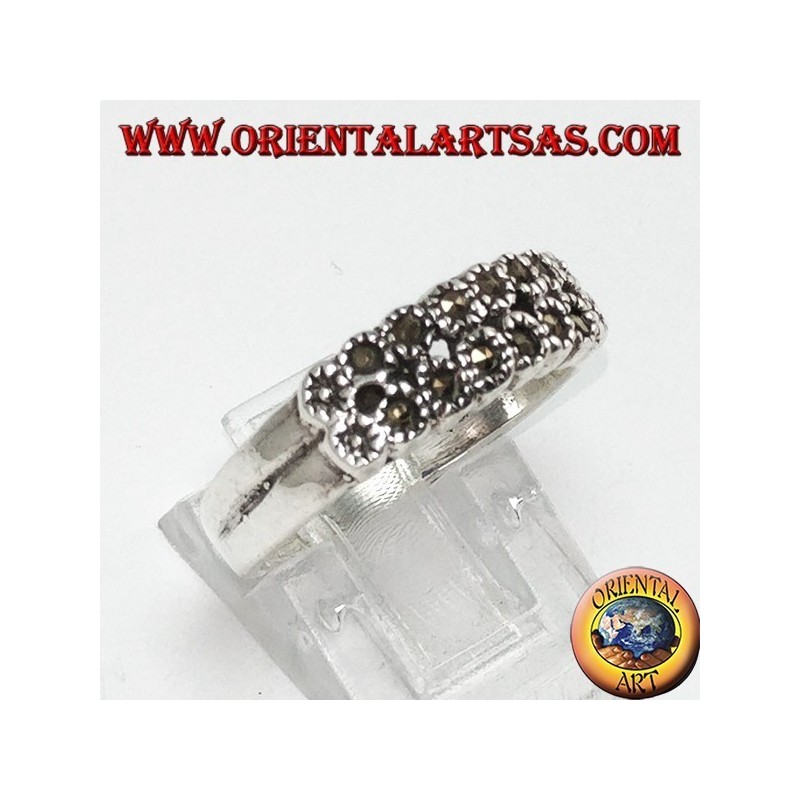 Silver ring with two rows of marcasite