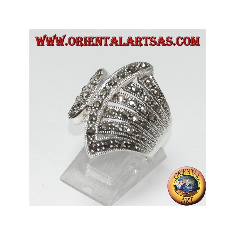 Silver ring with marcasite (fan shaped)