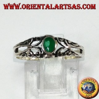 Bague en argent avec agate verte, petite avec des décorations
