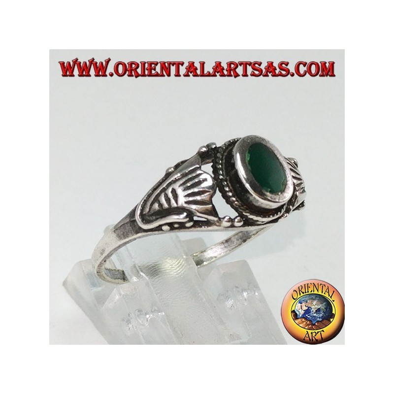 Anello in argento con agata verde , piccolo