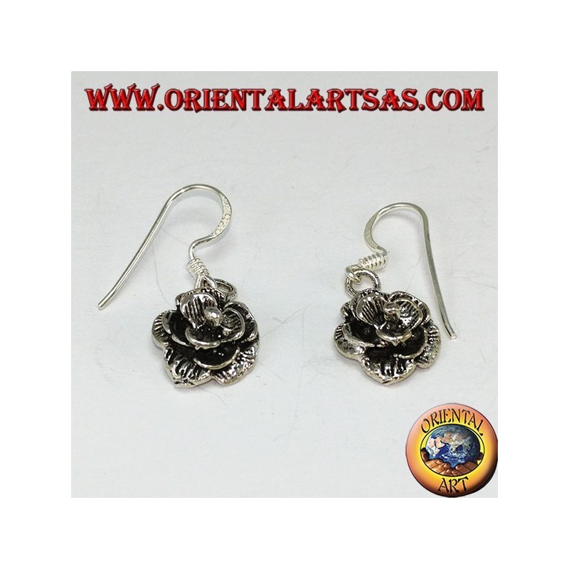 Boucles d'oreilles pendantes en argent en forme de roses