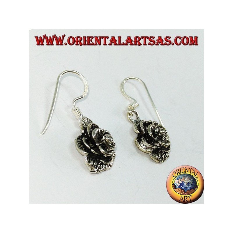 Pendientes colgantes de plata en forma de rosas