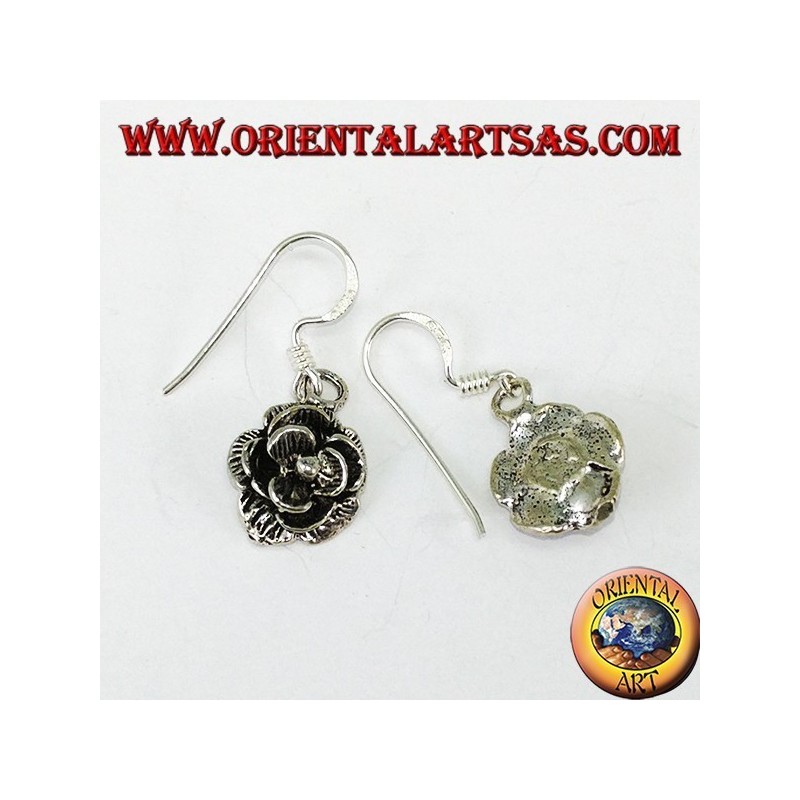 Pendientes colgantes de plata en forma de rosas