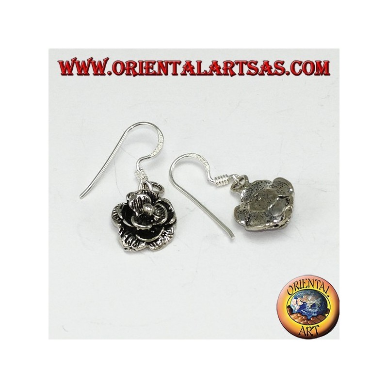 Pendientes colgantes de plata en forma de rosas