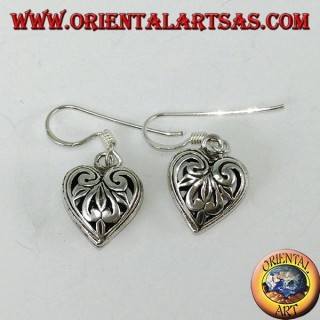 Silver pendant earrings in the shape of a double-sided perforated heart