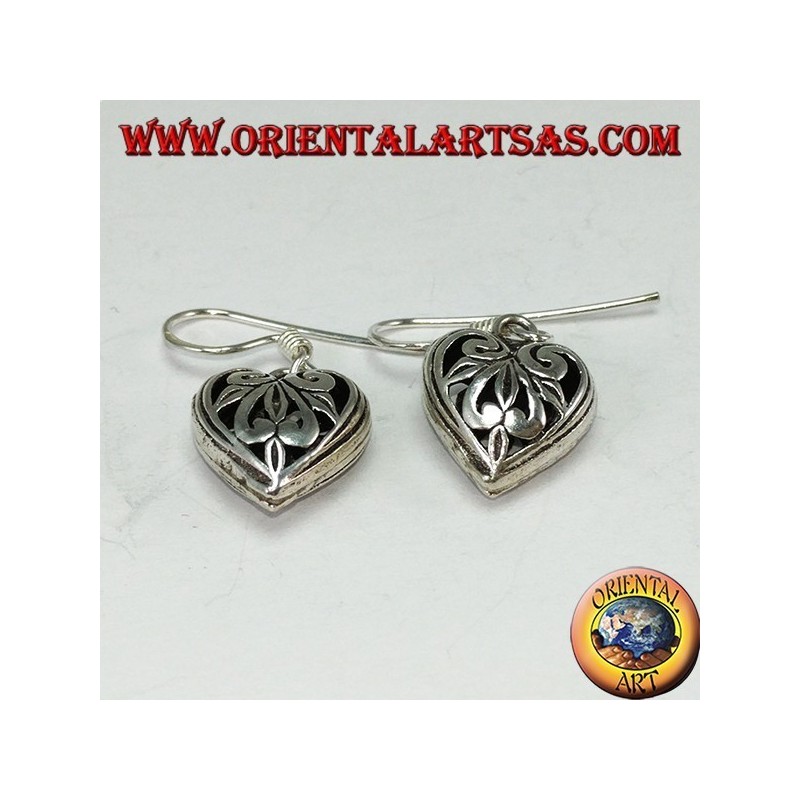 Pendientes colgantes de plata en forma de corazón perforado de doble cara