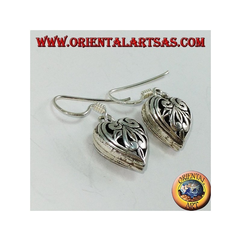 Boucles d'oreilles pendantes en argent en forme de coeur perforé double face