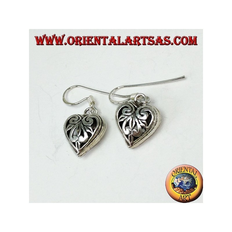 Boucles d'oreilles pendantes en argent en forme de coeur perforé double face
