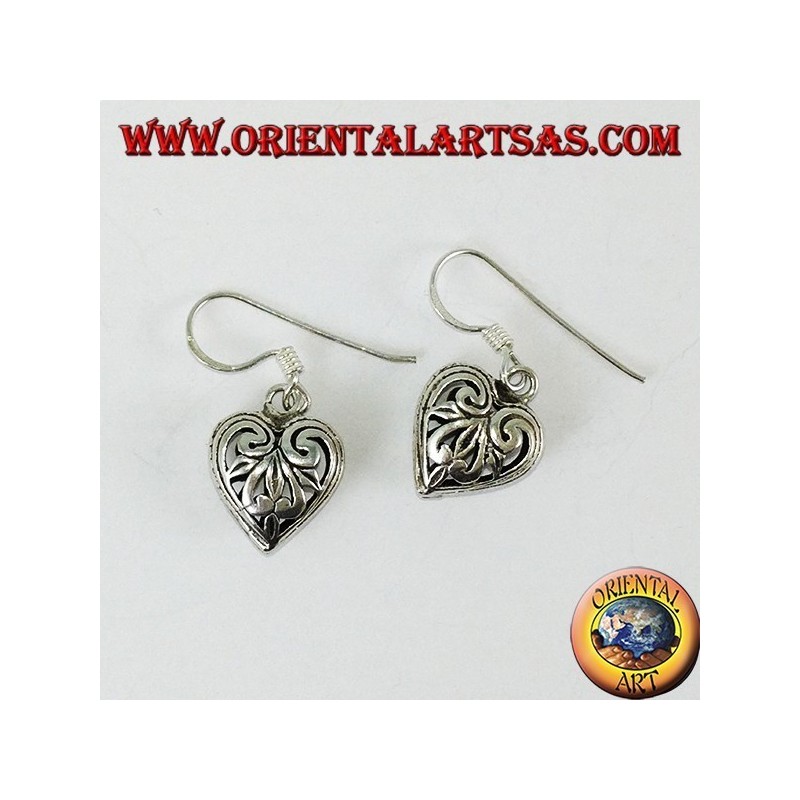 Silver pendant earrings in the shape of a double-sided perforated heart