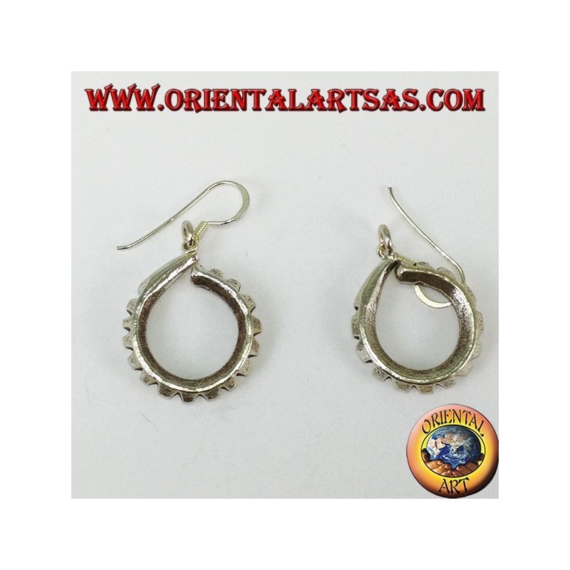 Handmade Karen tribal carved silver pendant earrings
