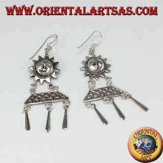 Boucles d'oreilles pendantes en argent, soleil avec pendentifs