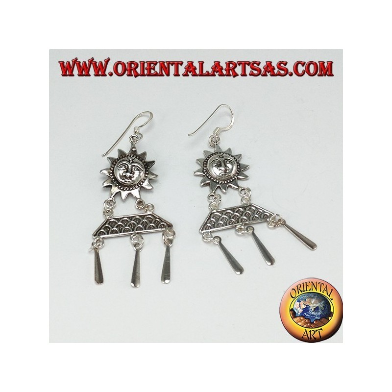 Boucles d'oreilles pendantes en argent, soleil avec pendentifs