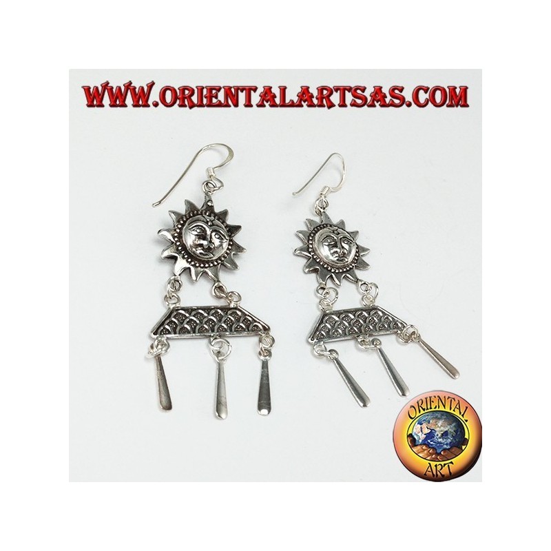 Boucles d'oreilles pendantes en argent, soleil avec pendentifs