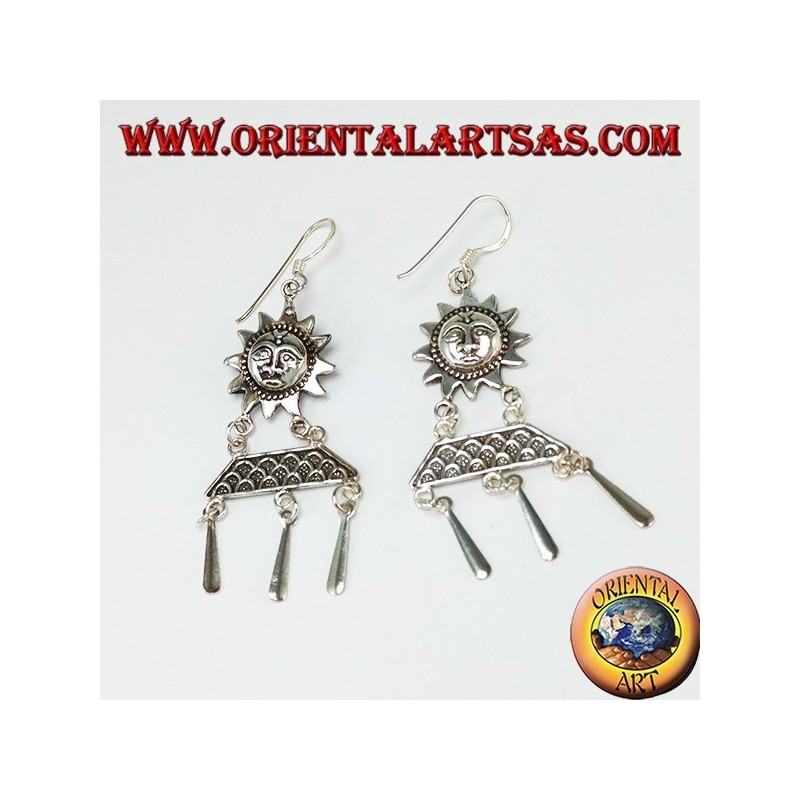 Boucles d'oreilles pendantes en argent, soleil avec pendentifs