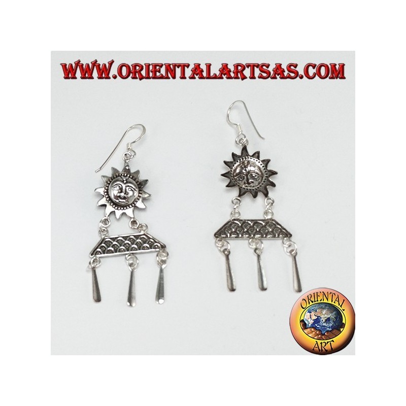 Pendientes colgantes de plata, sol con colgantes