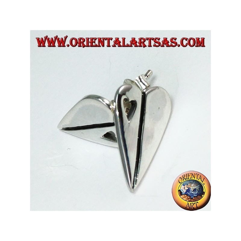Silver lobe earrings in the shape of a heart, with a small pierced heart