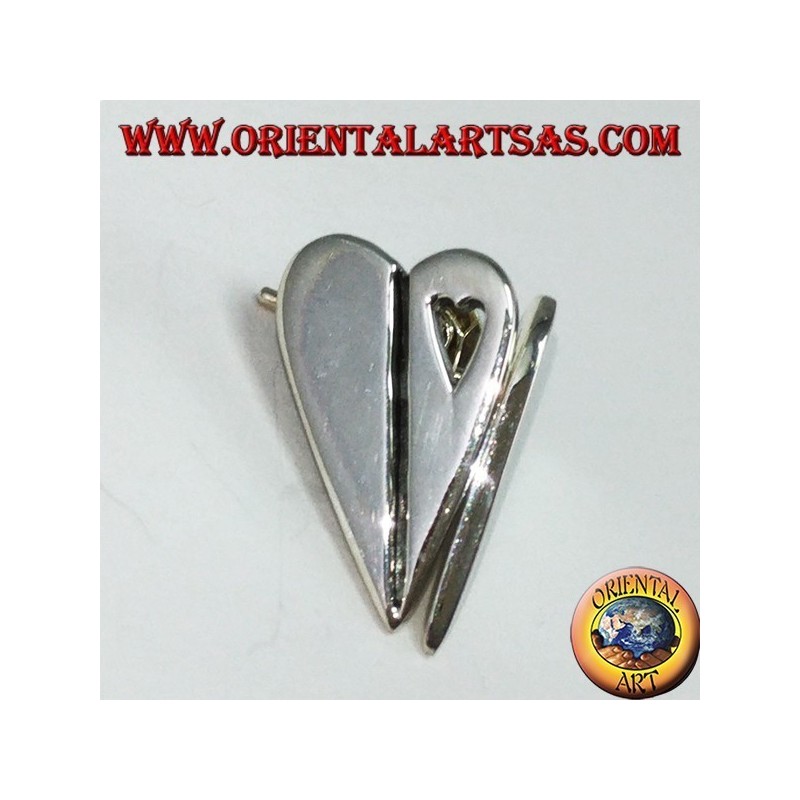 Silver lobe earrings in the shape of a heart, with a small pierced heart